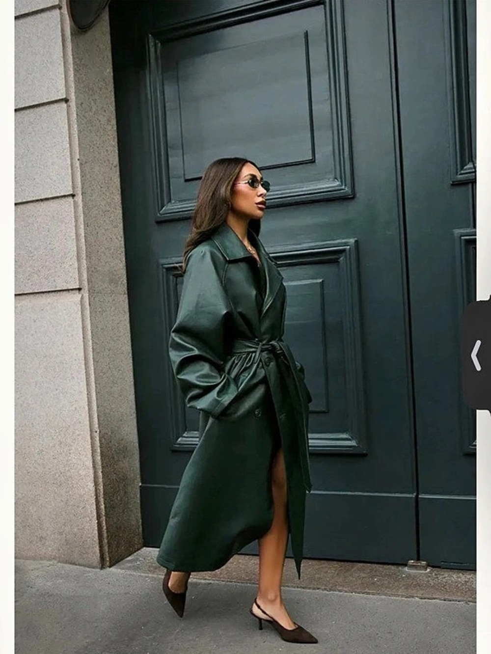 PrettyLittleThing Faux Leather Maxi Trench Coat Green